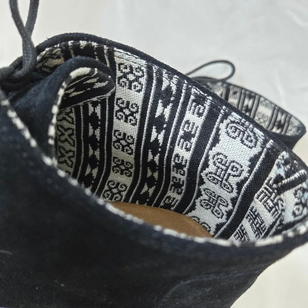 Toms Women Black Suede Desert Wedge Heel Lace Up Round Toe Chic Ankle Booties 10